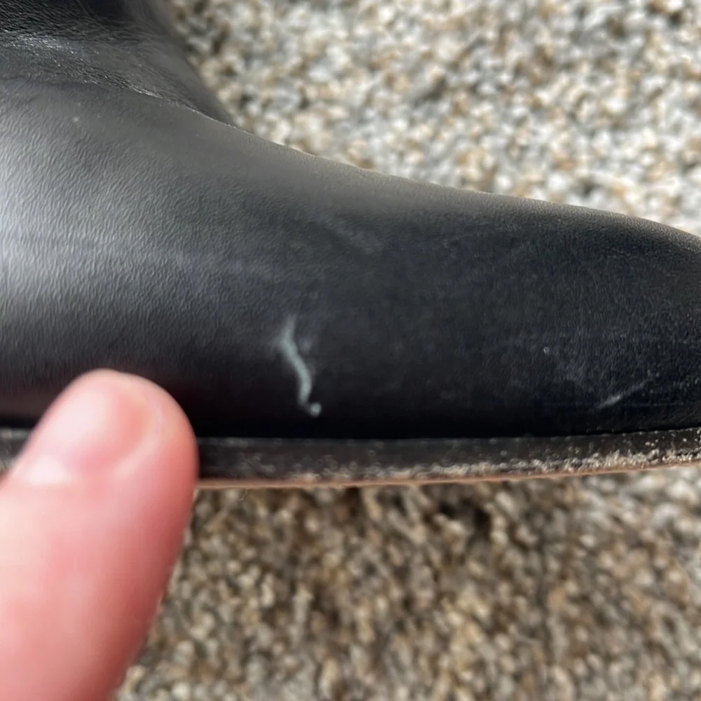 VINCE Michela size 9 black leather hidden wedge 2.5” heel 9.5” tall boots ITALY